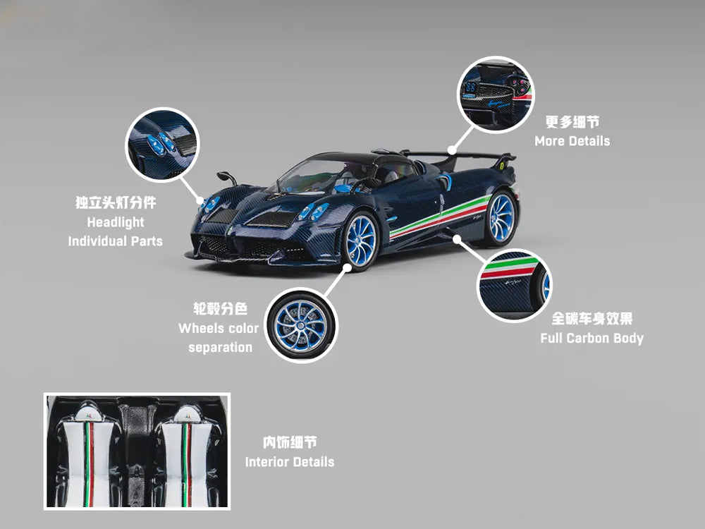 CM Model 1/64 Pagani Huayra Tricolor Blue Carbon Fibre