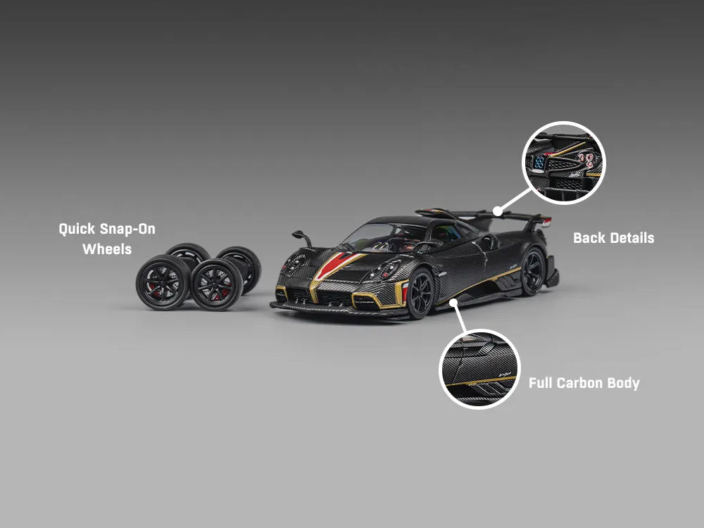 CM Model 1/64 Pagani Imola Full Dry Carbon Black with Gold Stripes