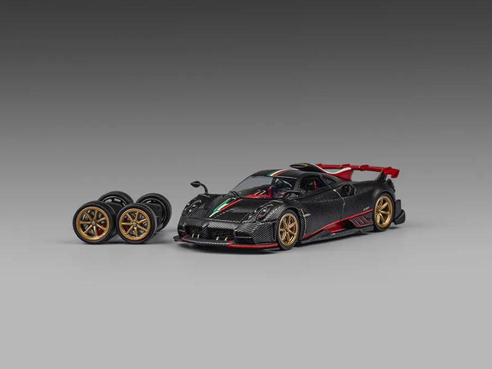 CM Model 1/64 Pagani Imola Full Dry Carbon Black with Red Stripes