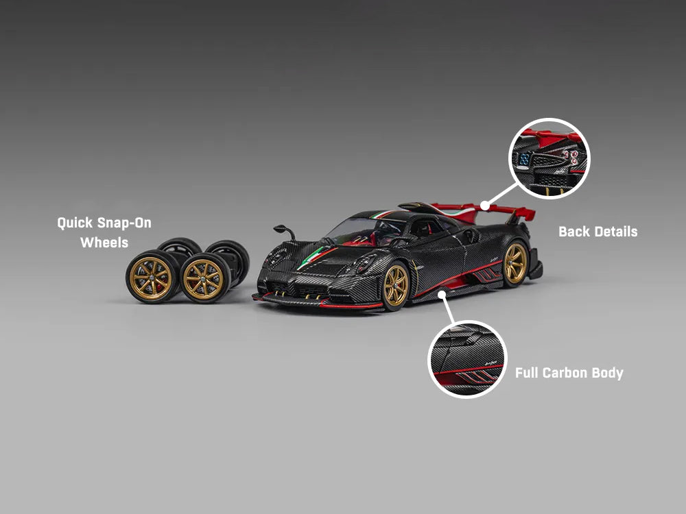 CM Model 1/64 Pagani Imola Full Dry Carbon Black with Red Stripes