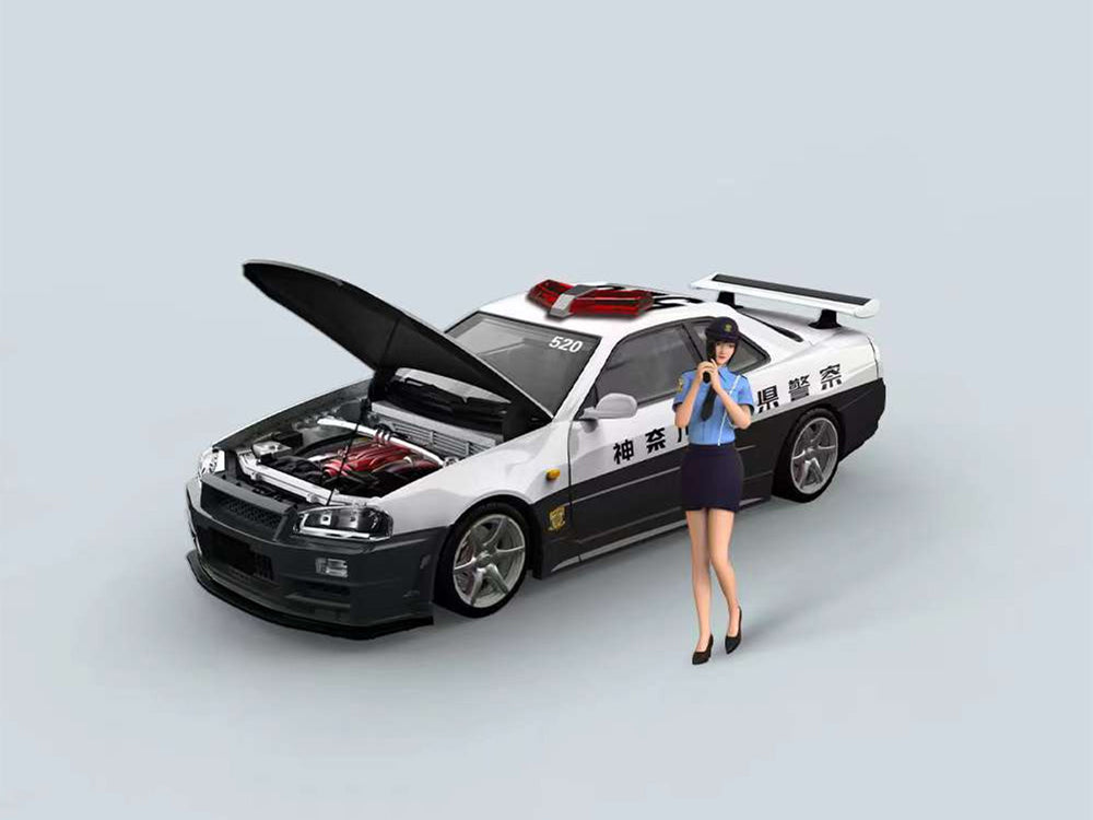 Coolcar 1/64 Nissan Skyline GTR R34 Police Car Livery with Figurine