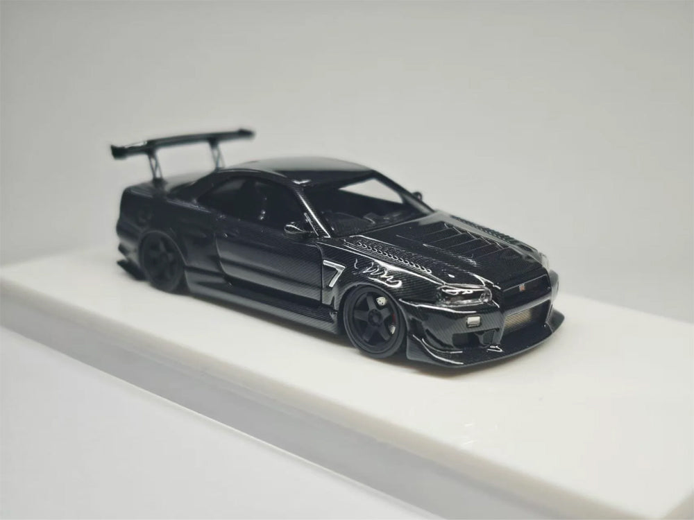 Error404 1/64 Nissan Skyline R34 GTR Modified Black with Carbon Bonnet