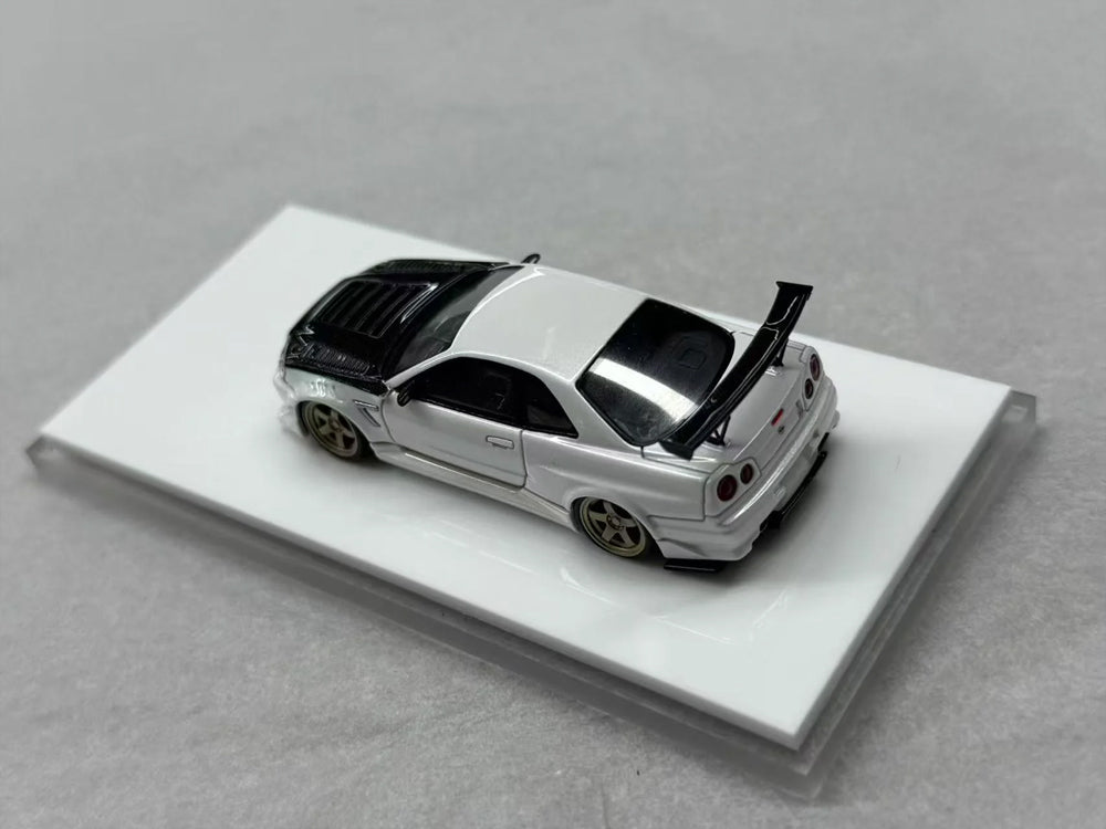 Error404 1/64 Nissan Skyline R34 GTR Modified Pearl White with Carbon Bonnet