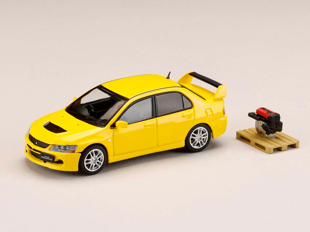 Hobby Japan 1/64 Mitsubishi Lancer Evolution 9 GSR with Engine Display Model Yellow - Diecast Toyz Australia