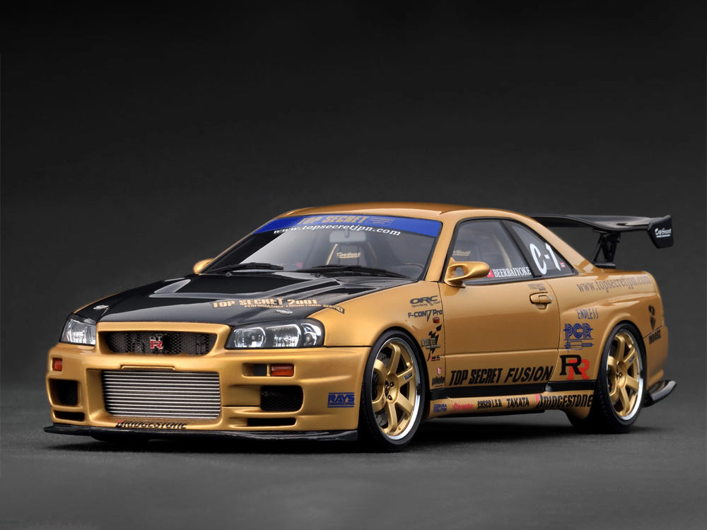 Ignition Model 1/18 Nissan Skyline GTR R34 Top Secret Gold with Black Bonnet