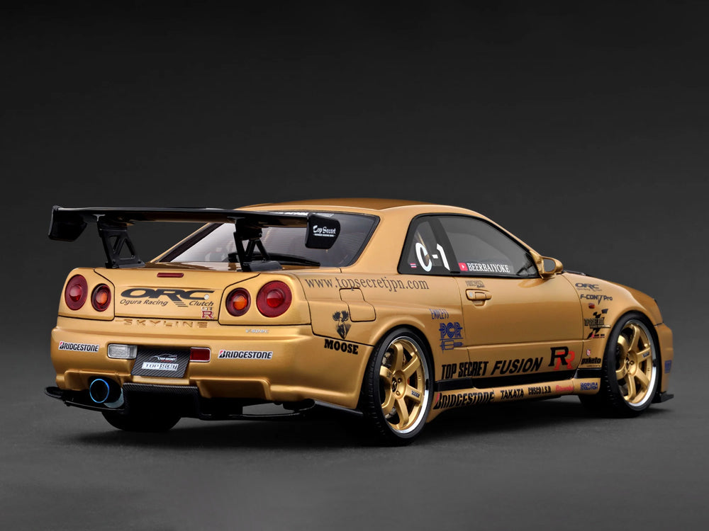 Ignition Model 1/18 Nissan Skyline GTR R34 Top Secret Gold with Black Bonnet