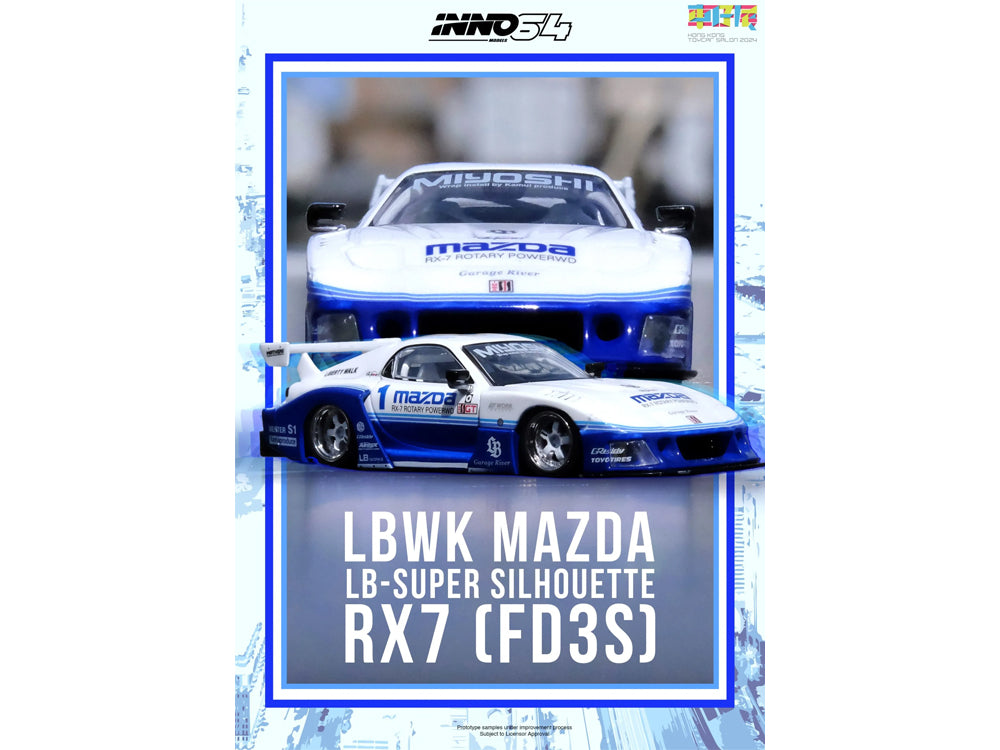 Inno64 Mazda RX7 FD3S LB-Super Silhoutte Blue/White Hong Kong Toy Car Salon 2024 Special Edition