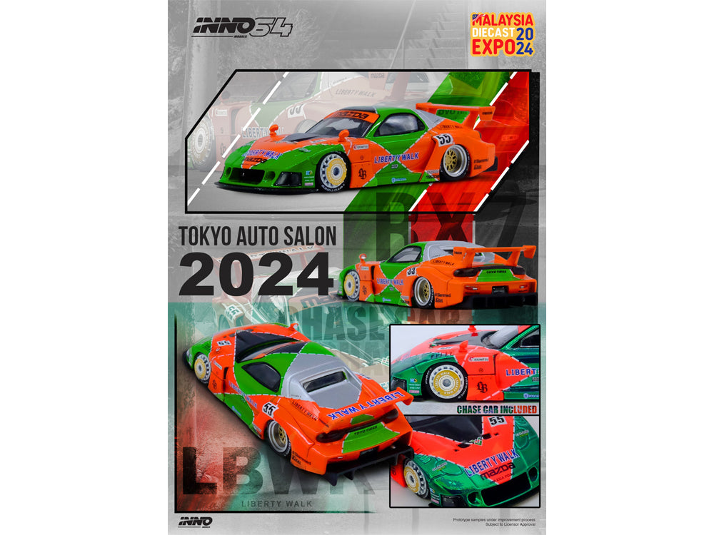 Inno64 Mazda RX7 FD3S LB-Super Silhoutte Orange/Green - Diecast Toyz Australia