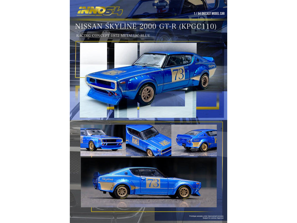 Inno64 Nissan Skyline 2000 GT-R KPGC110 Racing Concept Blue - Diecast Toyz Australia