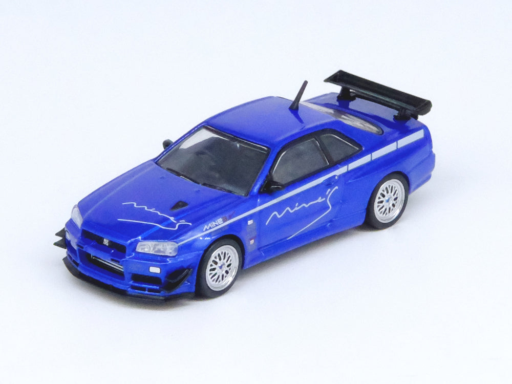 Inno64 Nissan Skyline GT-R R34 VSPEC N1 Tuned By Mines Blue - Diecast Toyz Australia