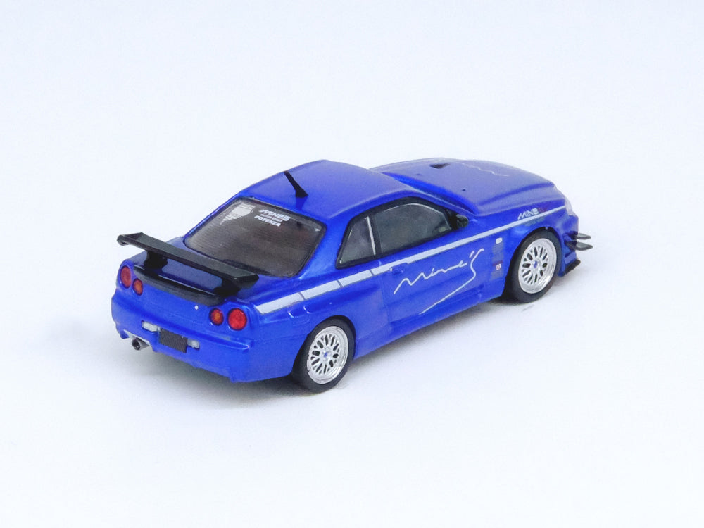 Inno64 Nissan Skyline GT-R R34 VSPEC N1 Tuned By Mines Blue - Diecast Toyz Australia