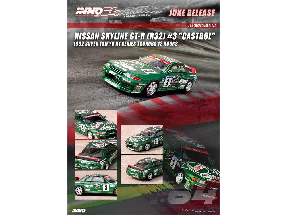 Inno64 Nissan Skyline GT-R R32 #3 Castrol Super Taikyu N1 Series Tsukuba 12 Hours 1992 - Diecast Toyz Australia
