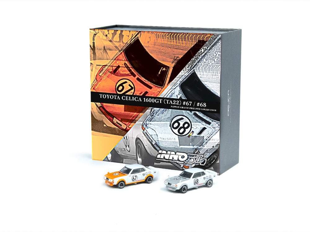 Inno64 Toyota Celica 1600GT TA22 #67 & #68 Nippon 1972 Grand Prix Box Set Collection with 2 Cars - Diecast Toyz Australia