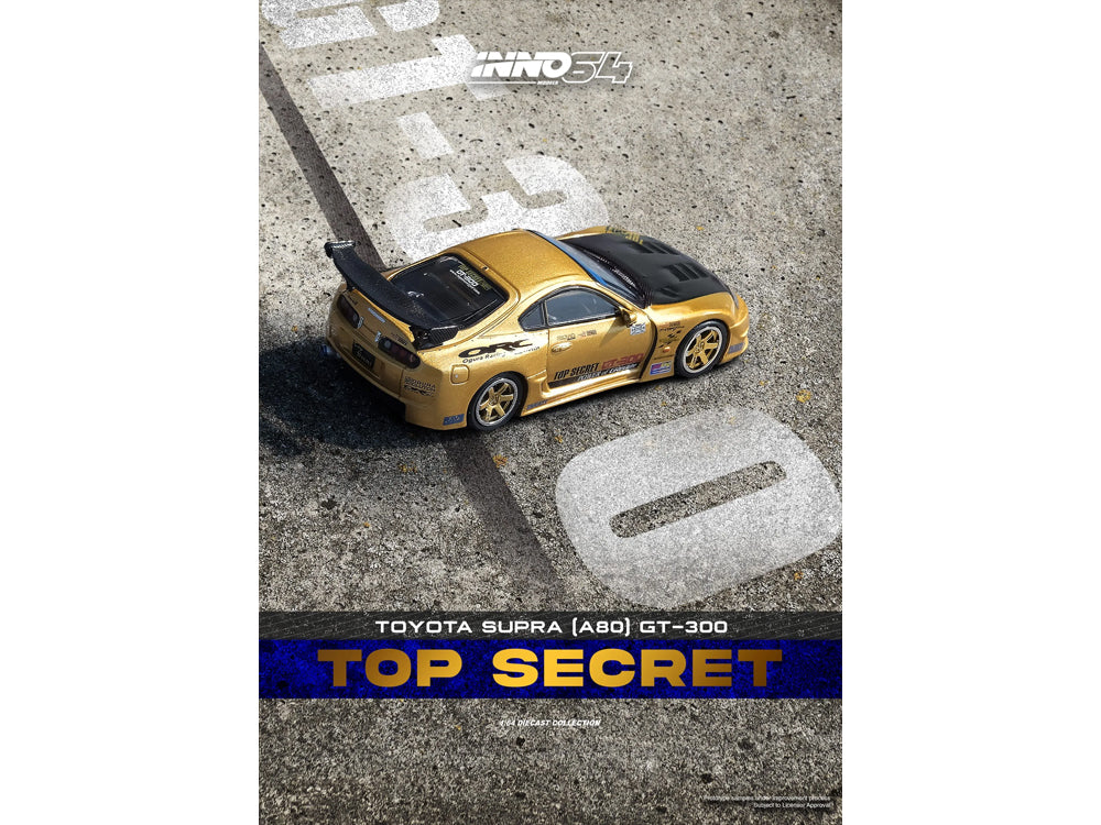 Inno64 Toyota Supra JZA80 GT300 Top Secret Gold with Carbon Bonnet