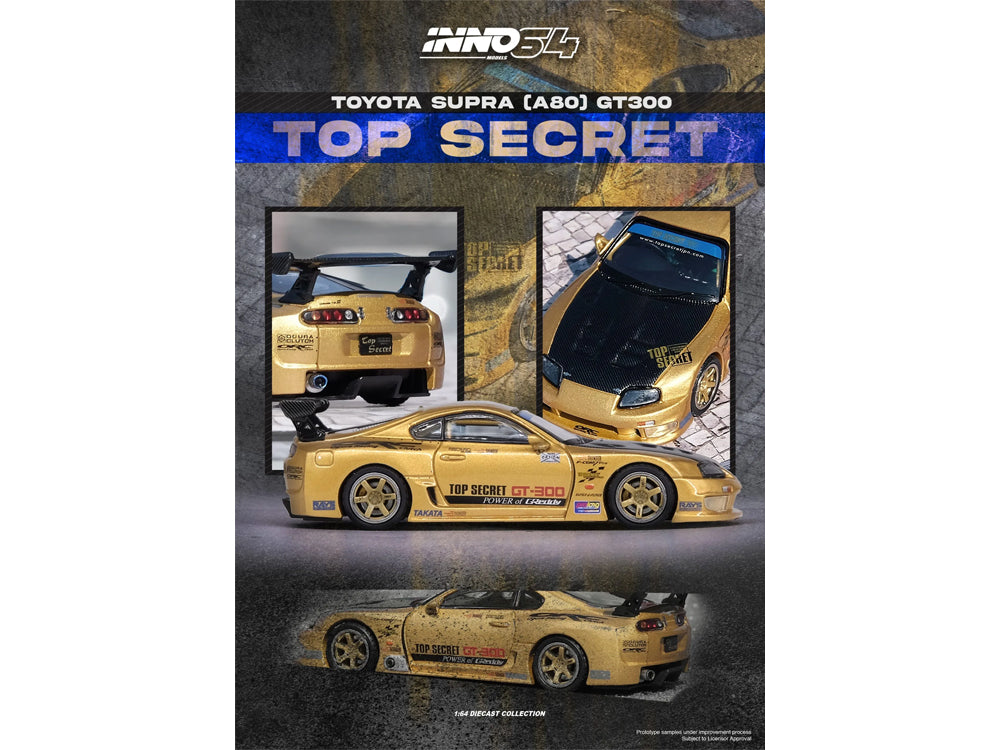 Inno64 Toyota Supra JZA80 GT300 Top Secret Gold with Carbon Bonnet