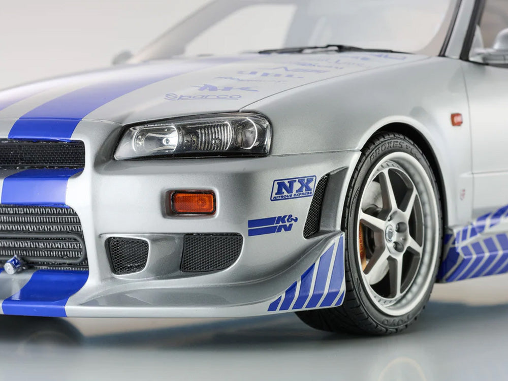 Kyosho 1/12 Nissan Skyline GTR R34 Fast n Furious Silver with Blue Stripes