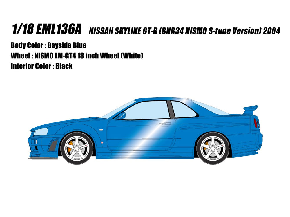 Make Up Model 1/18 Nissan Skyline GTR R34 S-Tune NISMO 2004 Bayside Blue