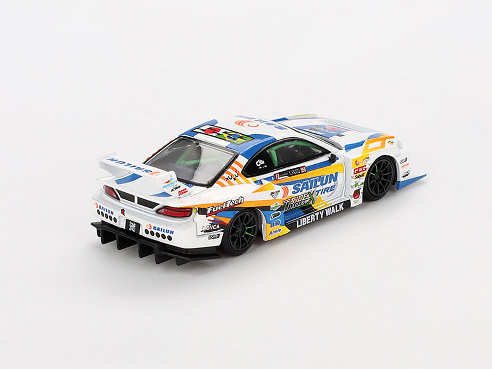 MiniGT 1/64 LB Super Silhoutte Nissan Silvia S15 #555 2023 Formula Drift Japan White/Blue/Yellow