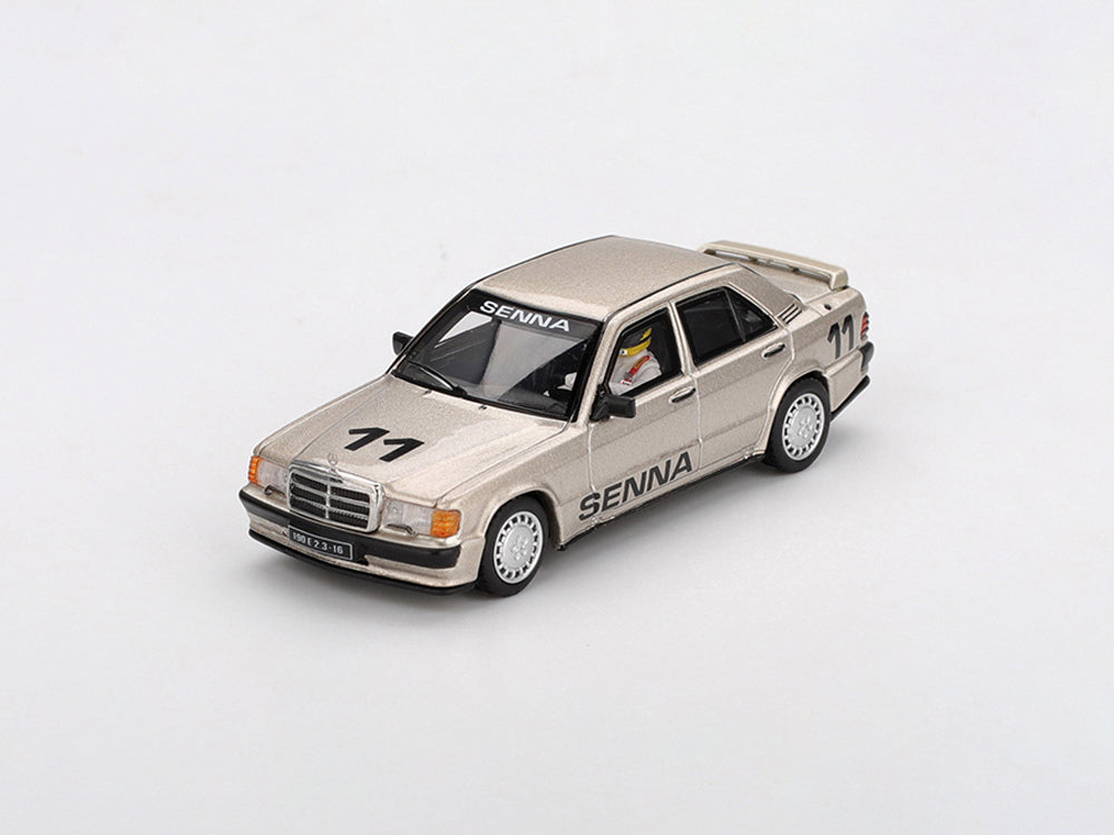 MiniGT 1/64 Mercedes Benz 190E 2.3-16 #11 Ayrton Senna 1984 Nurburgring Race of Champions with Figurine Blister Packaging