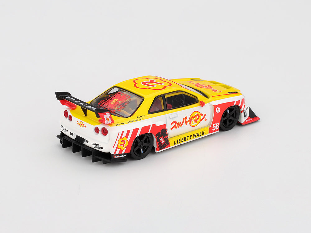 MiniGT Nissan LB-ER34 Super Silhouette SKYLINE Suppaiman Okinawa Yellow/White - Diecast Toyz Australia