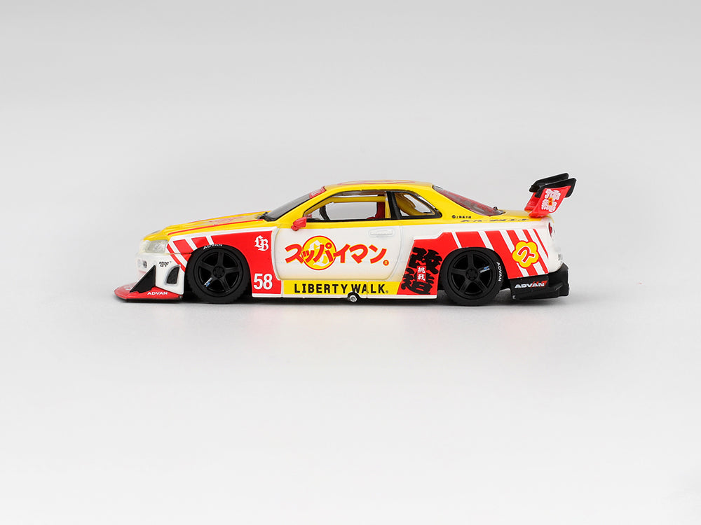 MiniGT Nissan LB-ER34 Super Silhouette SKYLINE Suppaiman Okinawa Yellow/White - Diecast Toyz Australia