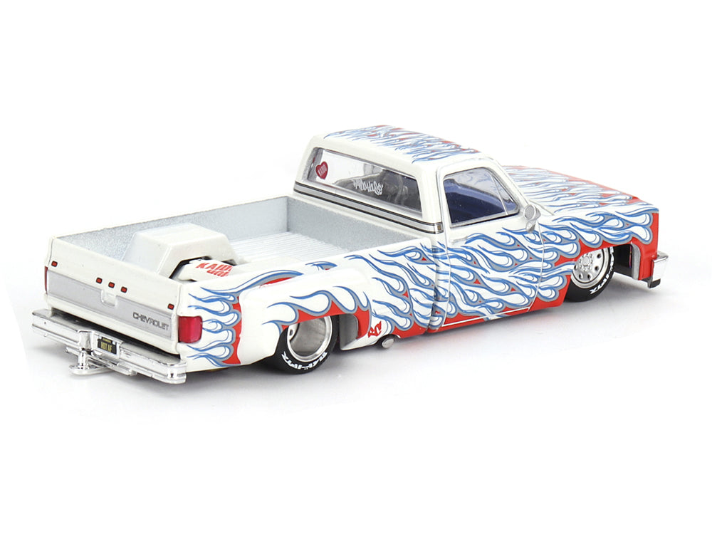 MiniGT x Kaido House 1/64 Chevorlet Silverado Duallly on Fire V2 White/Blue