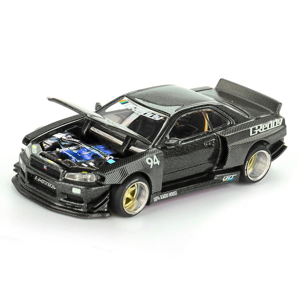 MiniGT x Kaido House 1/64 Nissan Skyline GTR R34 Kaido Works Greddy V2 Carbon Black - Diecast Toyz Australia