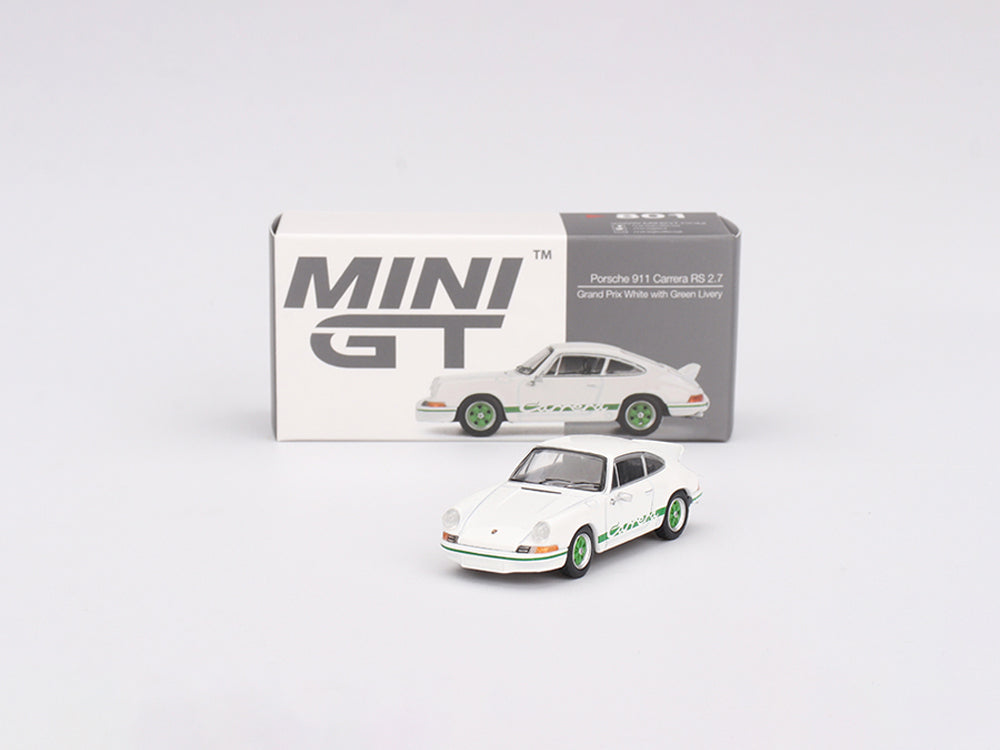 Mini GT 1/64 Porsche 911 Carrera RS2.7 Grand Prix White with Green Livery
