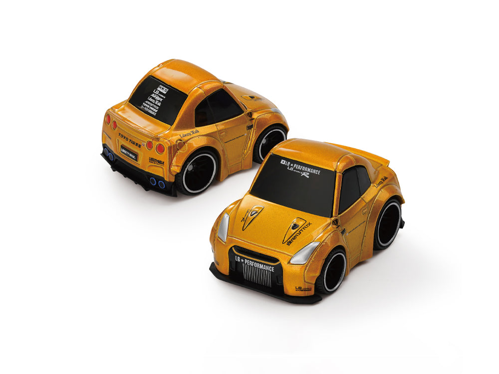 Mini GT x Qube Carz 1/64 Nissan GT-R R35 LB★WORKS Type 1 Rear Wing Ver 2 LB Gold Blister Pack - Diecast Toyz Australia