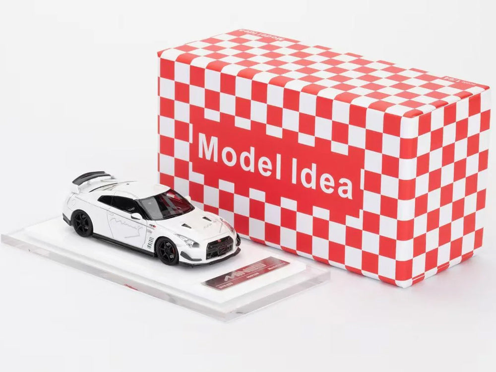 Model Idea 1/64 Nissan Skyline GTR R35 Mines Modified White with Carbon Bonnet