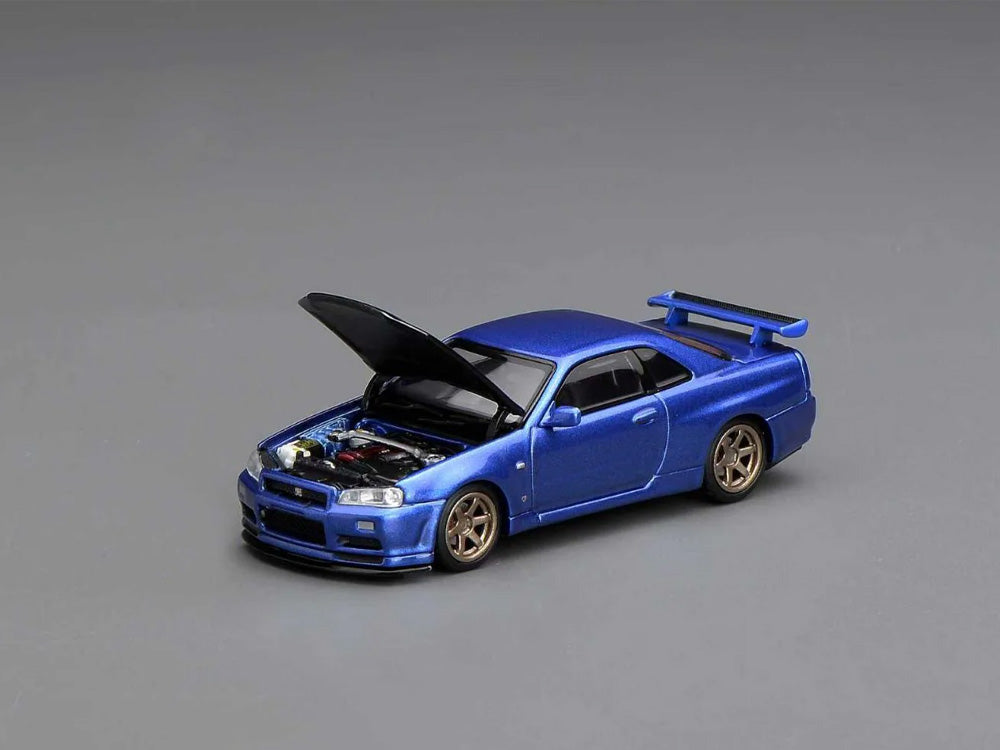 Motor Helix 1/64 Nissan Skyline GTR R34 V-SPEC II Bayside Blue with Carbon Bonnet