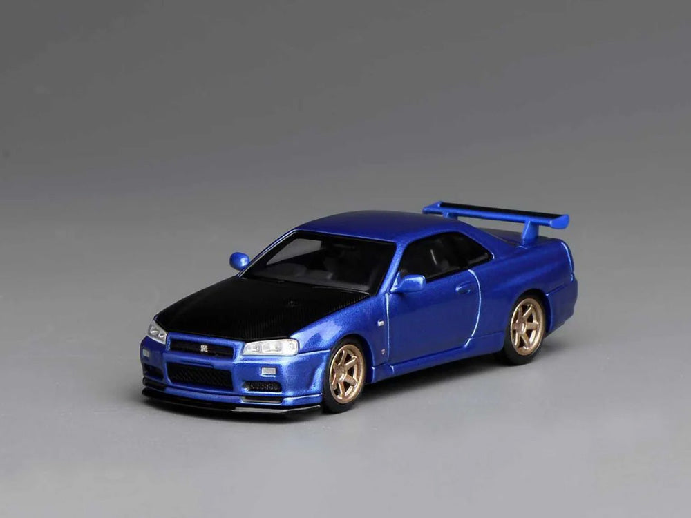 Motor Helix 1/64 Nissan Skyline GTR R34 V-SPEC II Bayside Blue with Carbon Bonnet