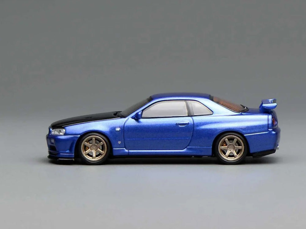 Motor Helix 1/64 Nissan Skyline GTR R34 V-SPEC II Bayside Blue with Carbon Bonnet