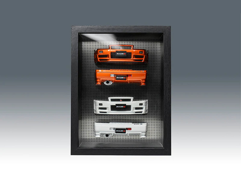 MotorHelix 1/18 Nissan Skyline GTR R34 Z Tune Metallic Orange and Pearl White Bumper Display Frame Set