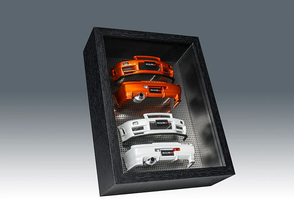 MotorHelix 1/18 Nissan Skyline GTR R34 Z Tune Metallic Orange and Pearl White Bumper Display Frame Set