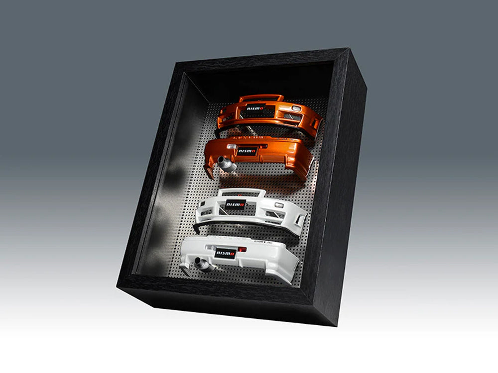 MotorHelix 1/18 Nissan Skyline GTR R34 Z Tune Metallic Orange and Pearl White Bumper Display Frame Set