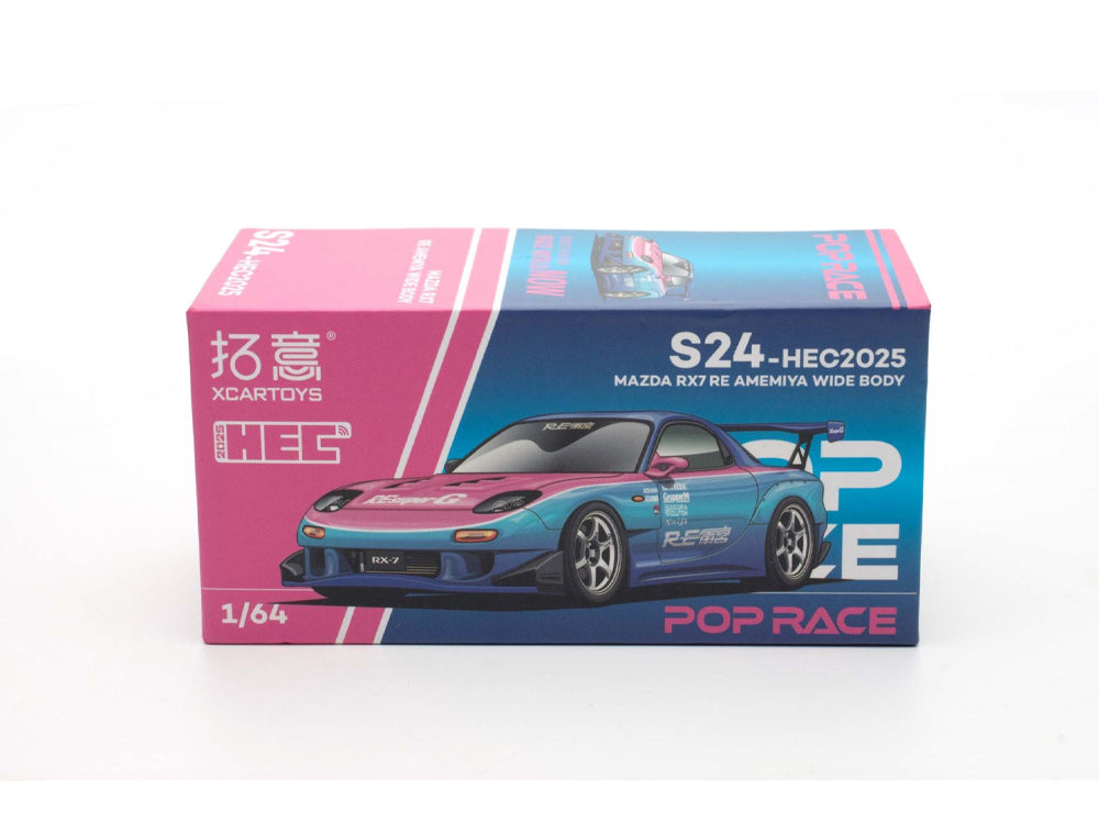 Pop Race 1/64 Mazda RX7 FD3S RE Amemiya Widebody Pink & Blue HEC 2025 Edition - Diecast Toyz Australia