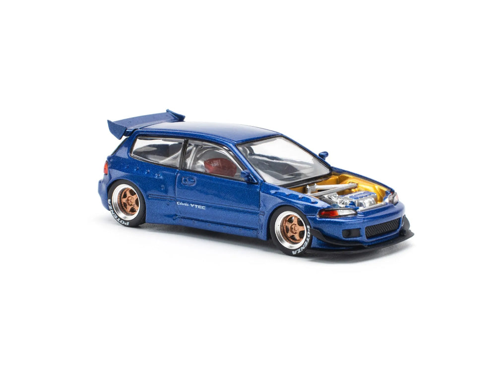 Pop Race 1/64 Pandem Honda Civic EG6 Metallic Blue with Opening Hood