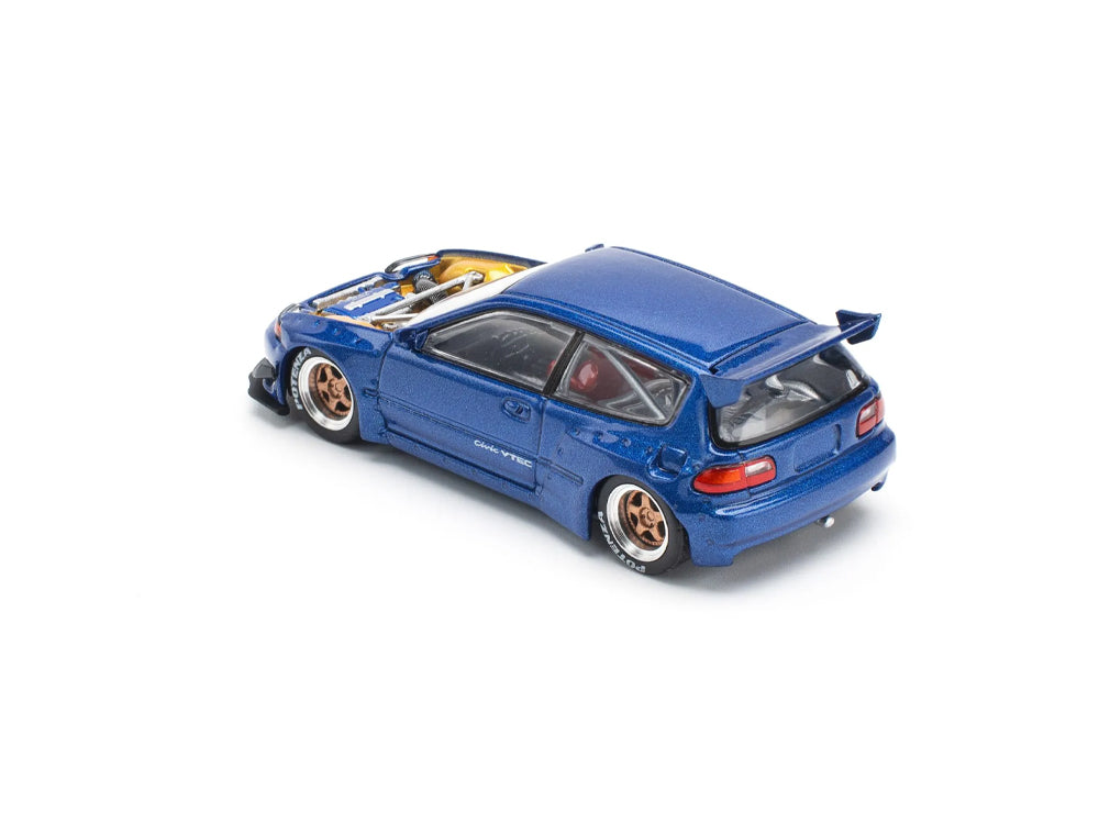 Pop Race 1/64 Pandem Honda Civic EG6 Metallic Blue with Opening Hood