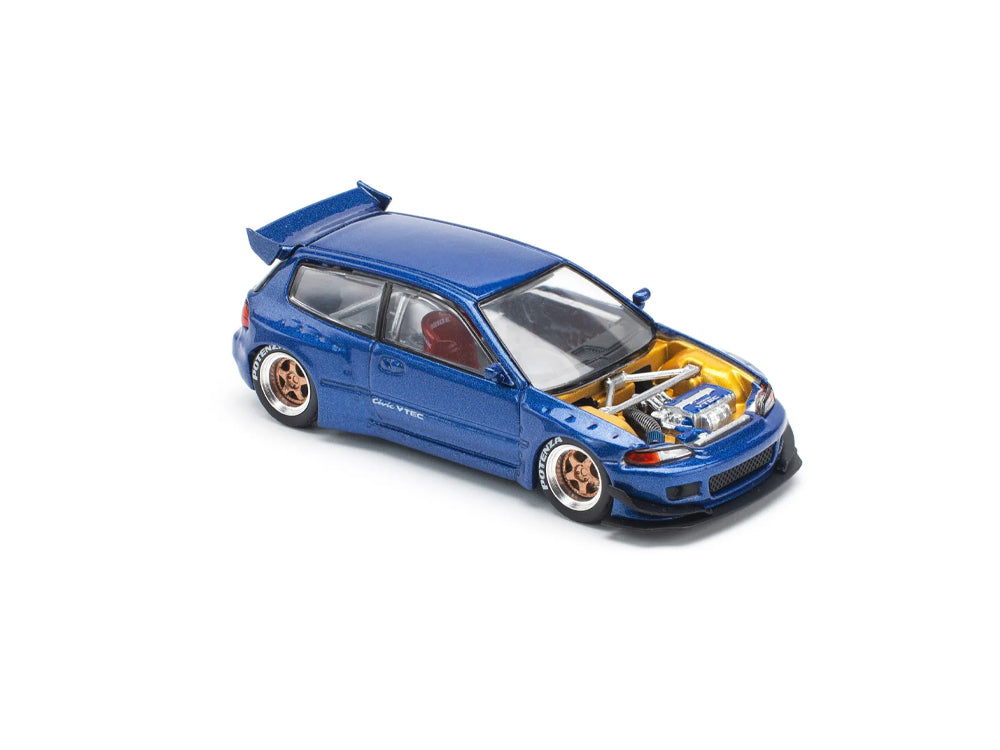 Pop Race 1/64 Pandem Honda Civic EG6 Metallic Blue with Opening Hood