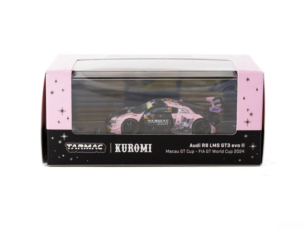 Tarmac Works 1/64 Audi R8 LMS GT3 EVO II Macau GT Cup - FIA GT World Cup 2024 UNO Racing Adderly Fong with Trading Cards Combo Kuromi Livery