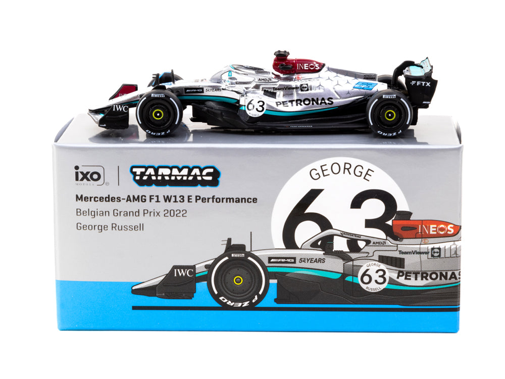 Tarmac Works 1/64 Mercedes AMG F1 W13 E Performance Belgian Grand Prix 2022 George Russell - Diecast Toyz Australia