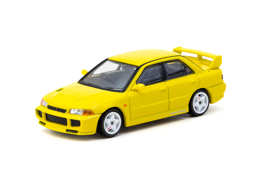 Tarmac Works 1/64 Mitsubishi Lancer GSR Evolution III Yellow with Trading Cards Combo Set