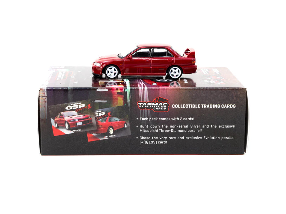 Tarmac Works 1/64 Mitsubishi Lancer GSR Evolution II Red with Trading Cards Combo Set
