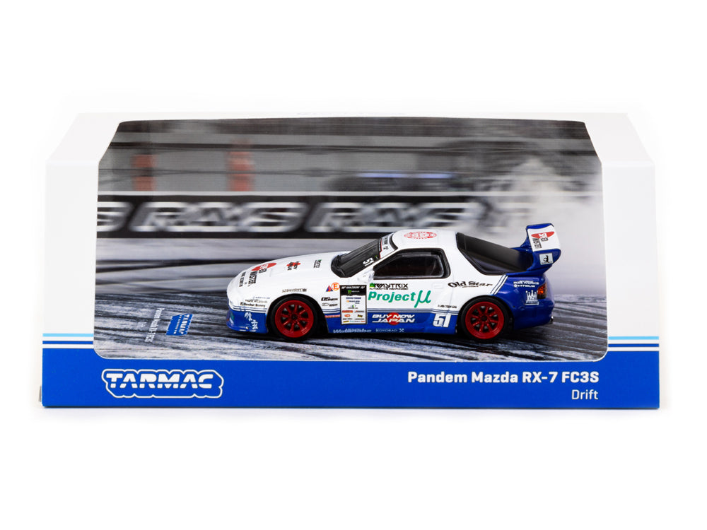 Tarmac Works 1/64 Pandem Mazda RX7 FC3S Drift White/Blue - Diecast Toyz Australia