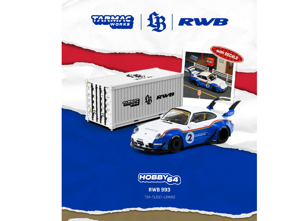 Tarmac Works 1/64 RWB 993 LBWK with Container White/Blue