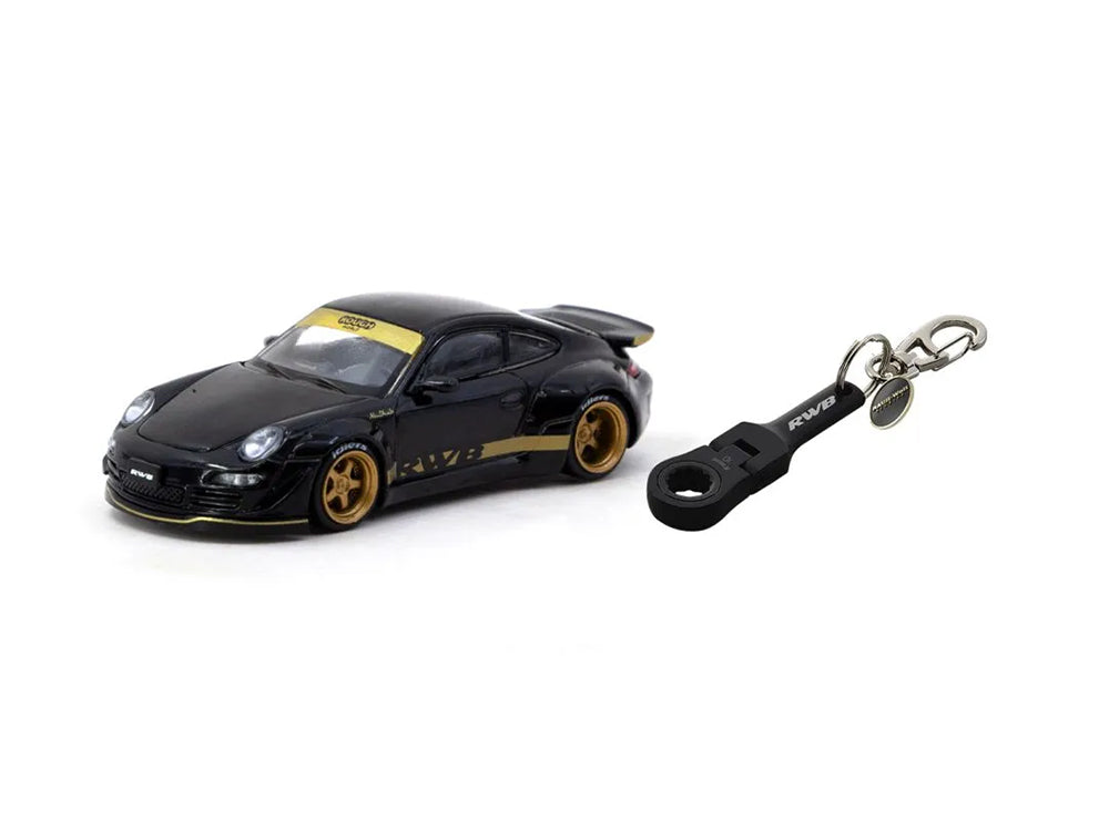 Tarmac Works 1/64 RWB 997 Black with 10mm Flex Racheting Wrench Key Chain - Diecast Toyz Australia