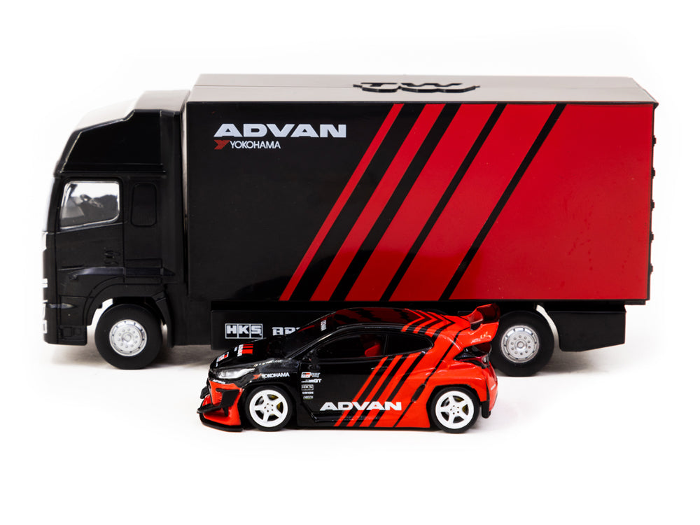 Tarmac Works 1/64 Toyota GR Yaris Pandem Advan with Truck Packaging - Diecast Toyz Australia