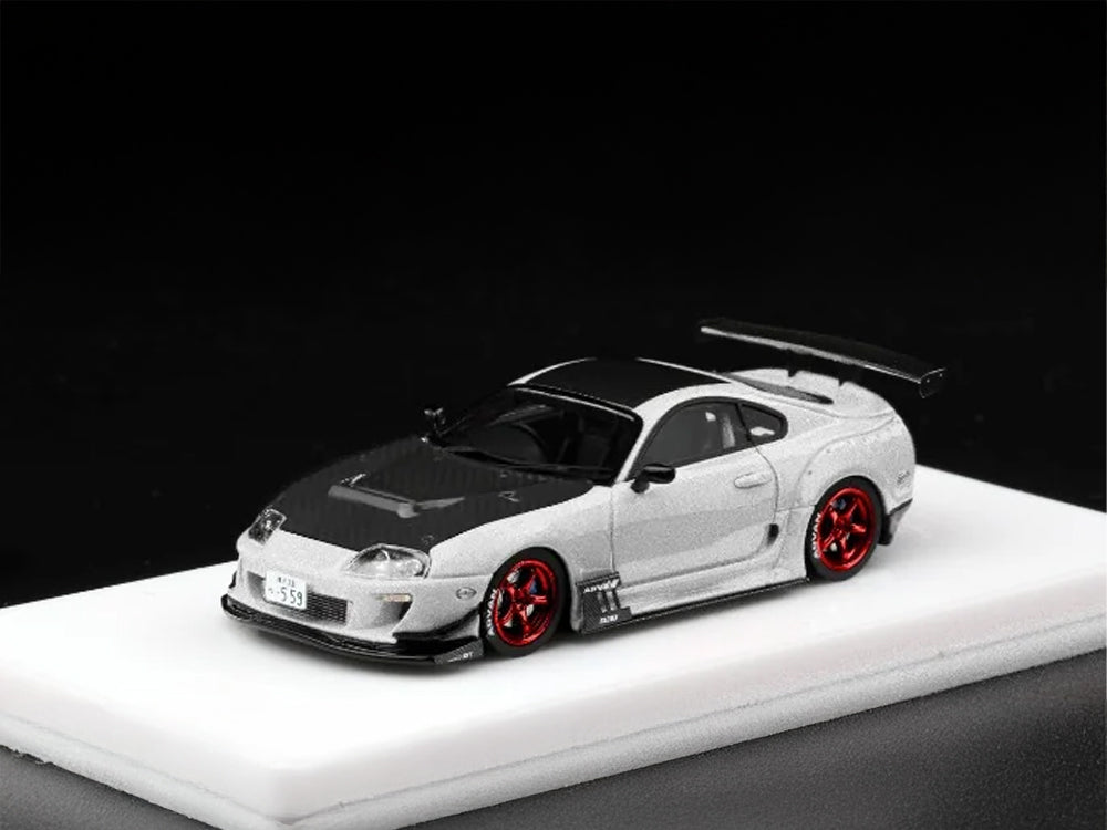 YM Model 1/64 Toyota Supra JZA80 Widebody Openable Bonnet Pearl White with Carbon Bonnet - Diecast Toyz Australia