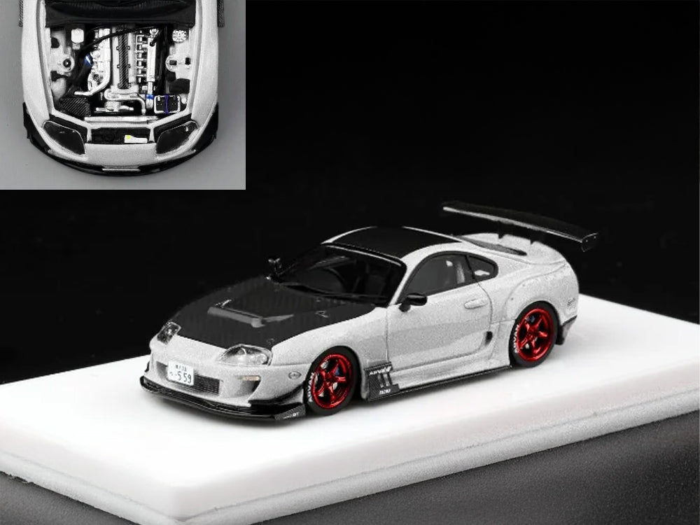 YM Model 1/64 Toyota Supra JZA80 Widebody Openable Bonnet Pearl White with Carbon Bonnet - Diecast Toyz Australia
